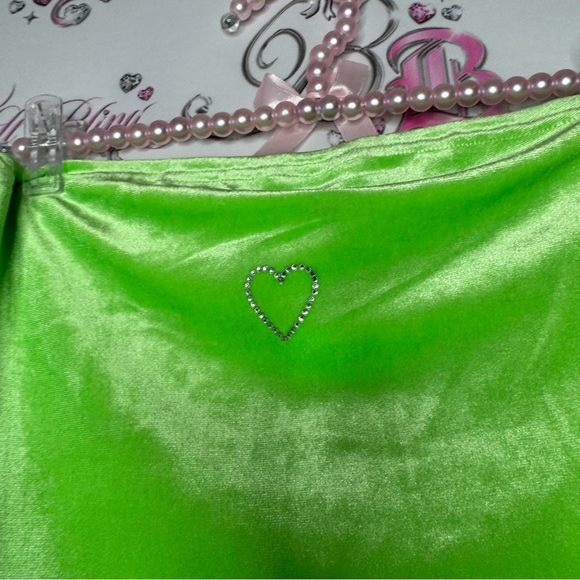 Dress heart bling rhinestone lime πβπ©green velvet velour soft leg slit strapless - Picture 11 of 12